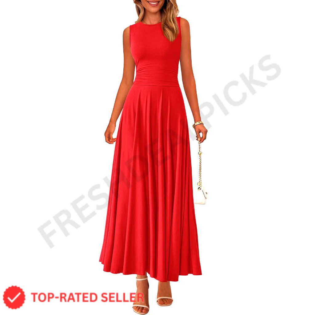 Sleeveless A-Line Maxi Dress Stretch Tank Flowy Long Casual Boho Chic